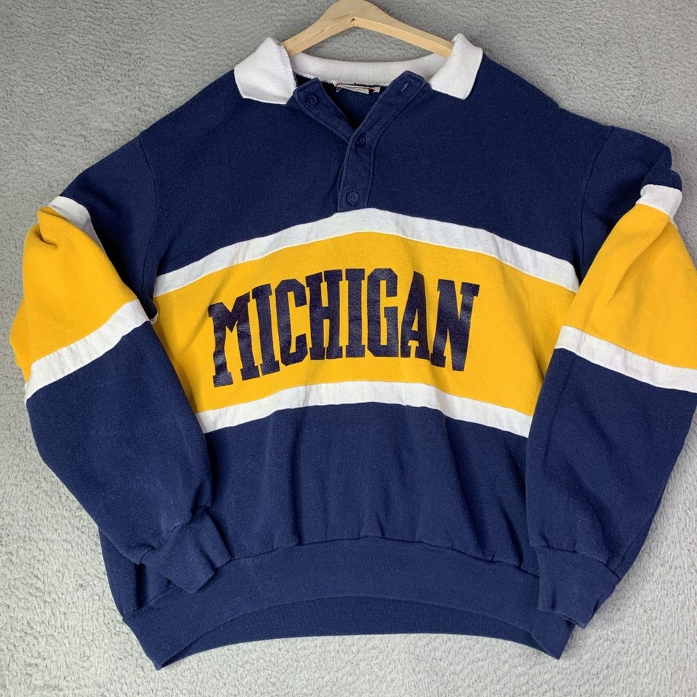 Vintage Nutmeg Mills Michigan Bold Colorblock Polo Sweatshirt XL USA